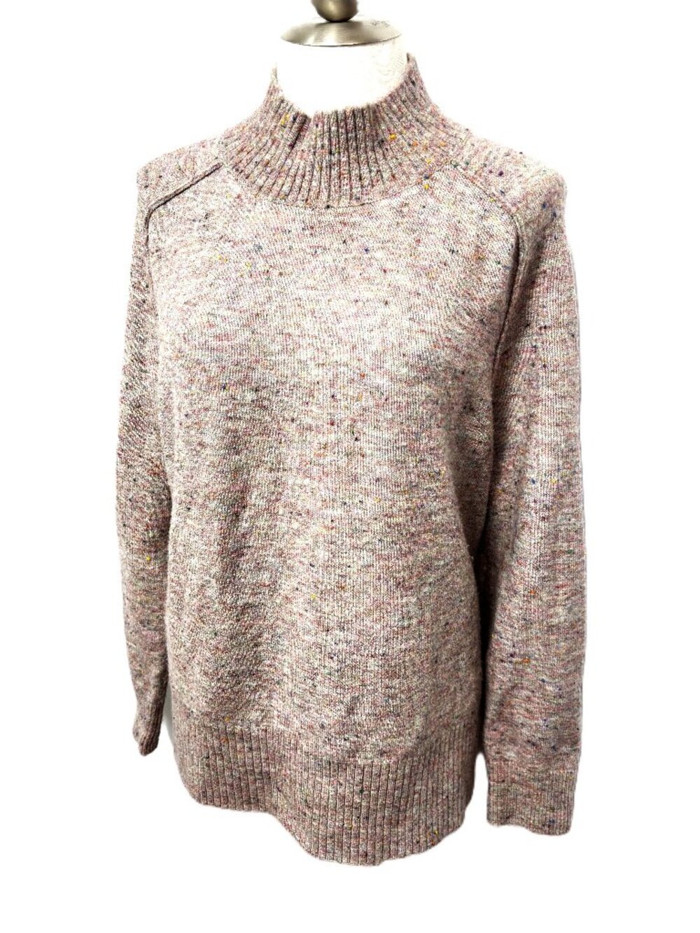 Loft High Low Multi color on Greyish Lavendar Knit Crew Neck Sweater Sz L